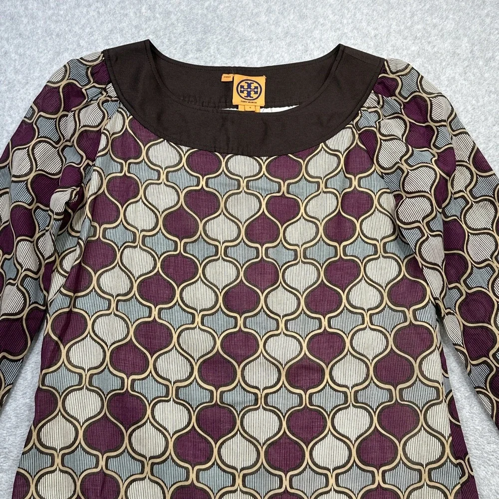 Tory Burch Top 4 Purple Brown Wool Silk Moroccan Luxury Blouse Elevated Casual